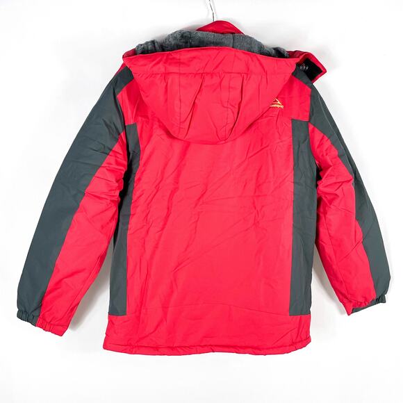 Magcomsen Ski Jacket Coat Hooded Hiking Colorblock Red Fleece Gray - Picture 8 of 13
